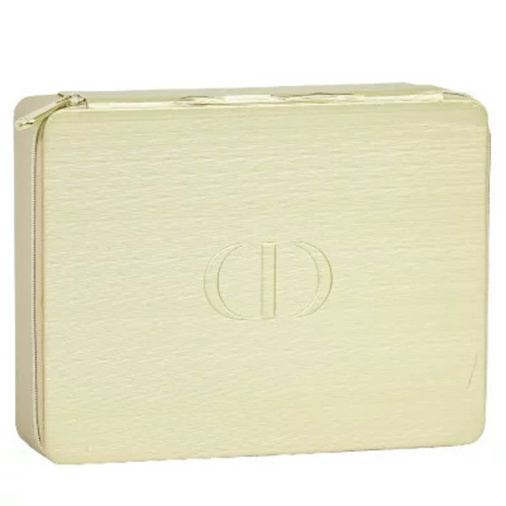 Christian Dior Beauty Pouch Cosmetic Case Polyurethane Leather Gold